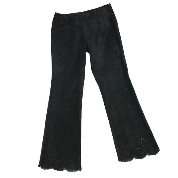 Danier black real suede flared pants with floral cut-out at bottom !! size 12 - Picture 7 of 10